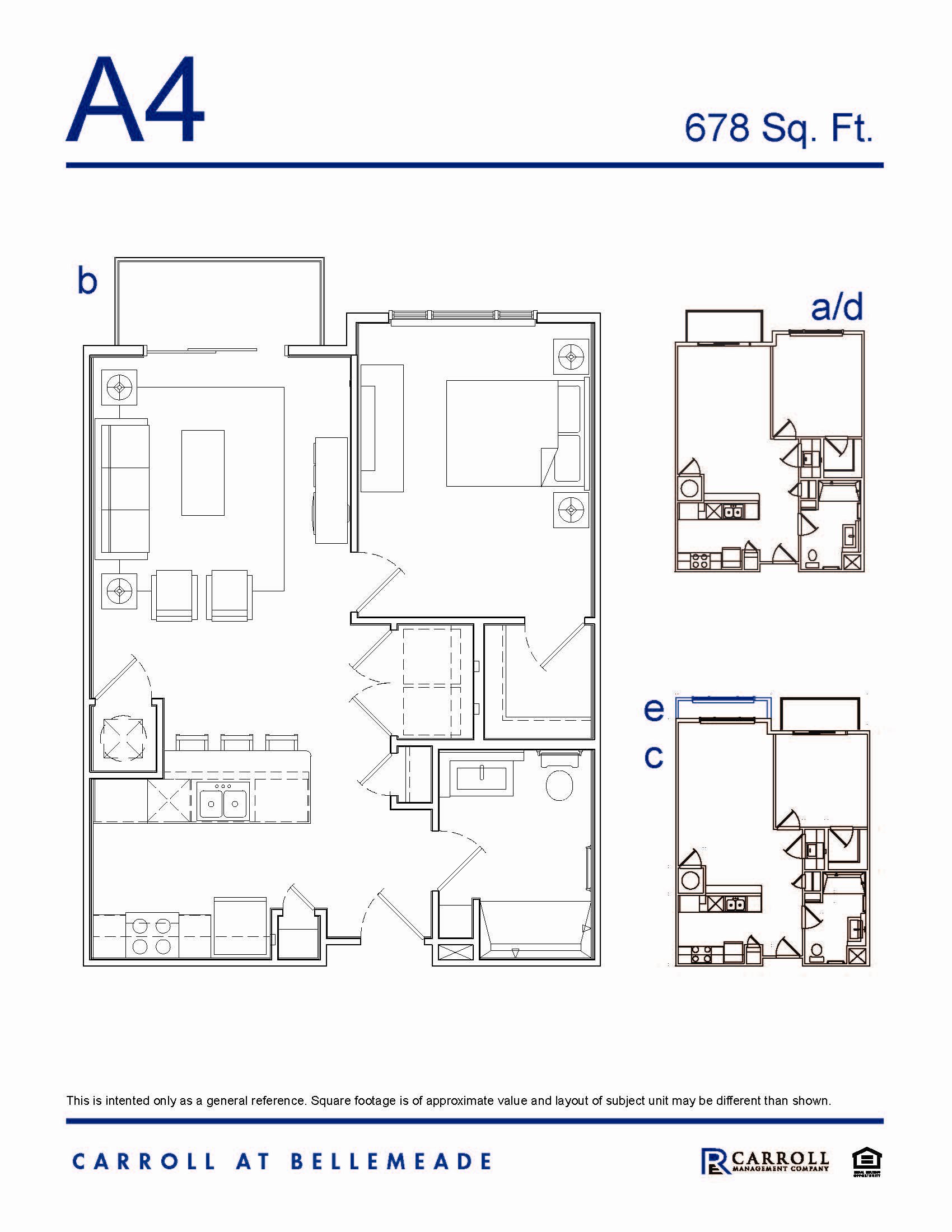 A4 Floor Plan Carroll at Bellemeade 1 Bedroom Apartment Floor Plan